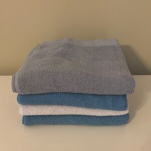 Norwex Lot of 4 Hand Towels Blue, Gray, Beige